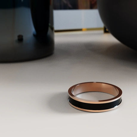 Bullion Gold Ceres Timeless Ring Black Enamel Ring in Rose Gold