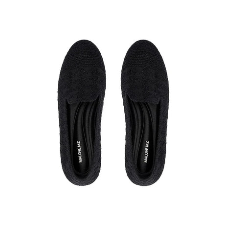 Houndstooth Knit Slip-On Flat Loafers - Black