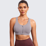 Power On Soft Padded High Impact Zip Front Sports Bra - Grey