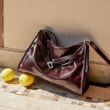 Nalandu Luxe Slouch Lock Shoulder Bag - Chocolate