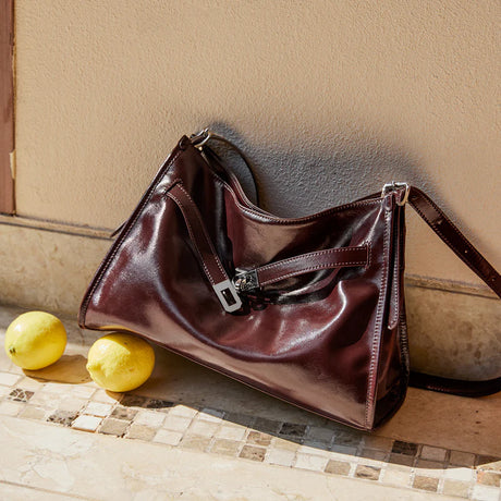 Nalandu Luxe Slouch Lock Shoulder Bag - Chocolate