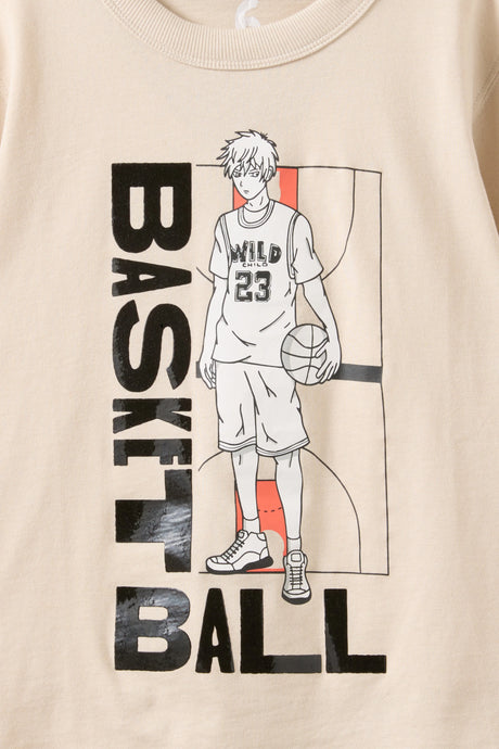 Cotton On Kids Boys Essentials Graphic Short Sleeve Tee - Rainy Day/Basketball 23