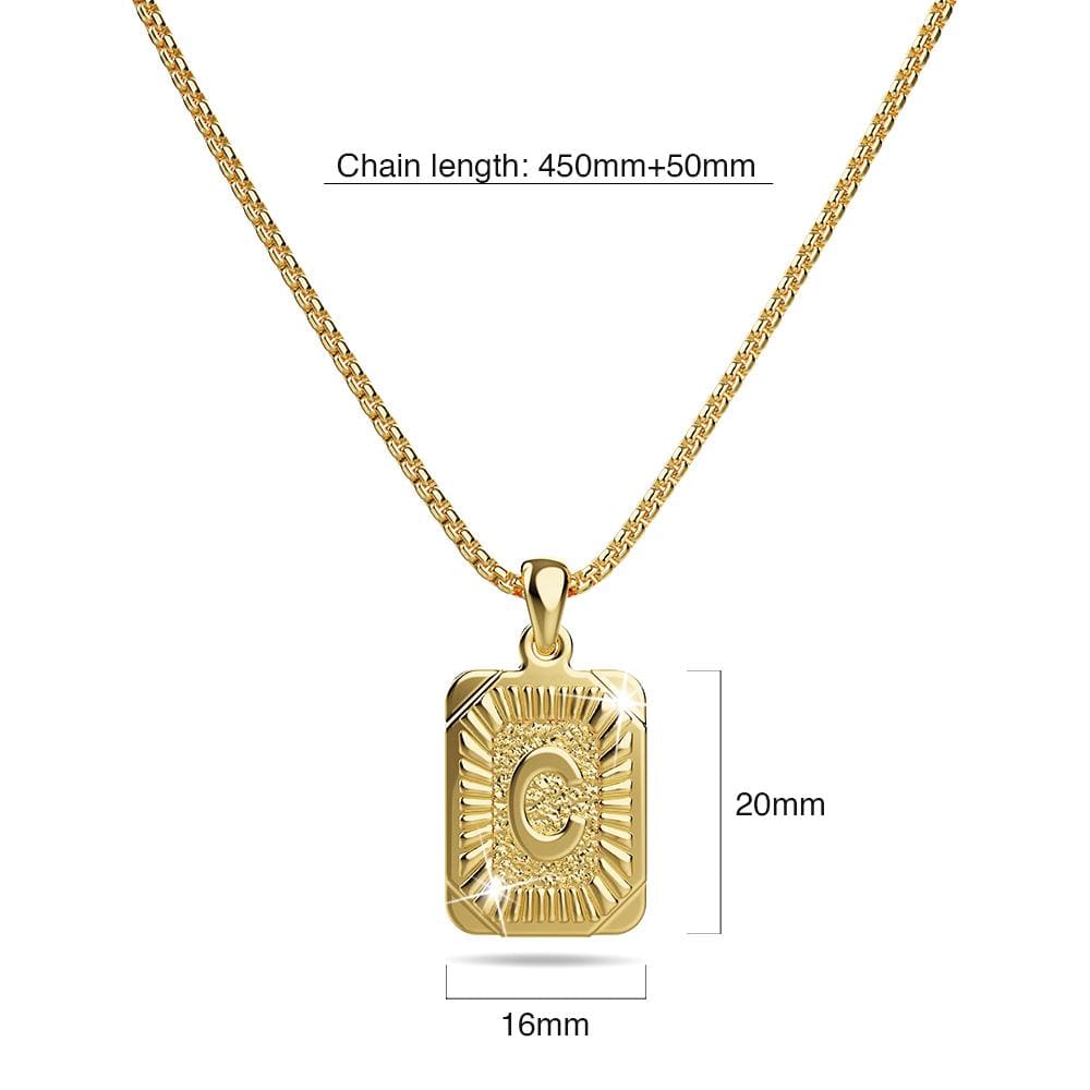 Bullion Gold Vintage Inspired Initial Medal Gold Bar Pendant Round Box Chain Necklace
