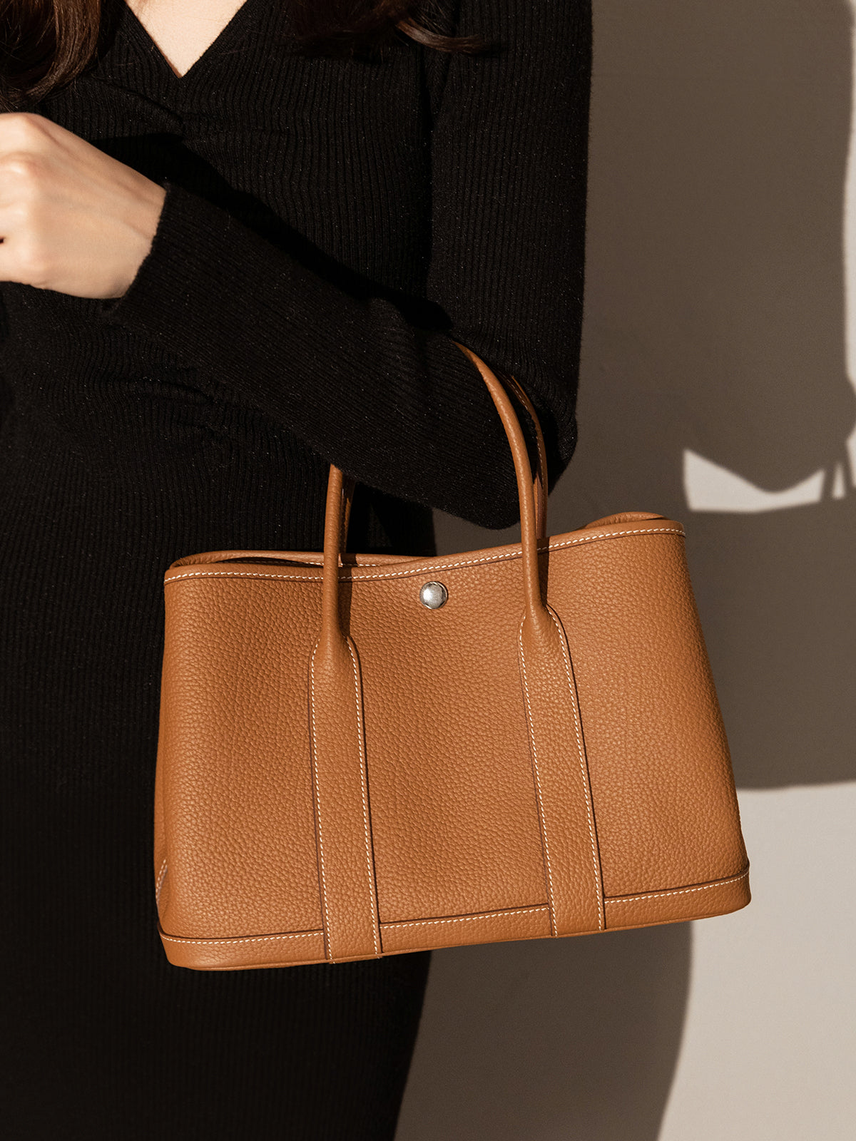 La Rochelle Pebbled Leather Top Handle Tote Bag - Brown