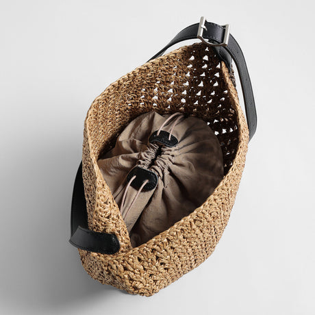 Hand-Woven Raffia Bucket Bag - Khaki