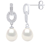 Hanging Earrings Real Cultured Freshwater Pearls Pear 8-9 mm - Natural White