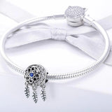 Solid 925 Sterling Silver Dream Catcher Sapphire Blue CZ Charm