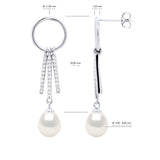 Hanging Earrings Round and Strips Mounted with Cubic Zirconia - Natural White - Longueur 18 cm