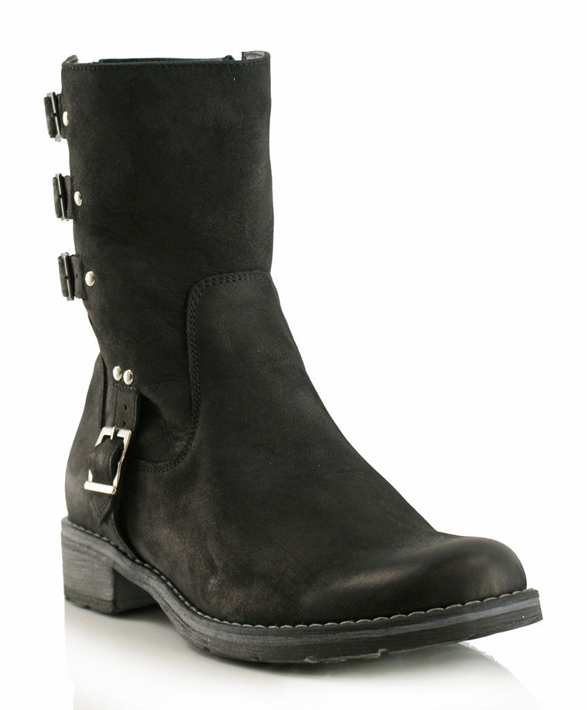 Bosccolo Womens Boots With Buckles - Black Nubuk
