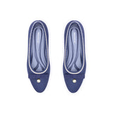 Shallow Wedge Pearl Bow Work Shoes - Indigo
