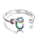 Adjustable Solid 925 Sterling Silver Colourful Rainbow Alphabet Letter Ring