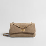 Quilted Suede Leather Shoulder Bag – Gold Chain Crossbody Bag