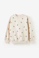 Cotton On Kids Girls Sammy Oversized Crew - Oatmeal Marle/Cherries