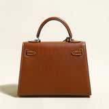 Clifton Palm-Grain Calfskin Top Handle Bag - Brown
