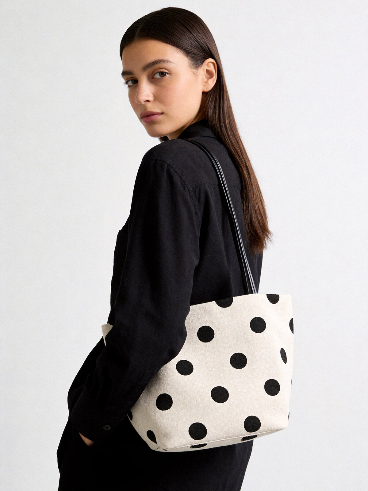 Polka Dot Canvas Tote - Ivory