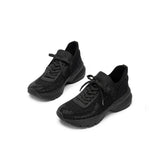 Rhinestone Mesh Knit Chunky Platform Sneakers - Black