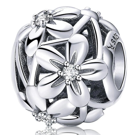 Solid 925 Sterling Silver Daisy Garden CZ Charm