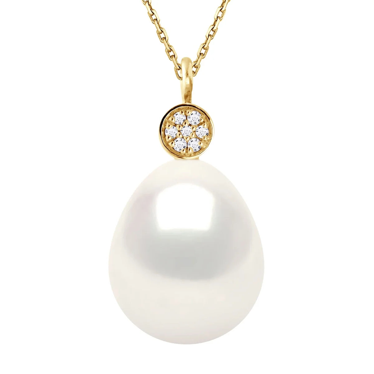 Necklace Prestige Drop Freshwater Pearl & Diamond White Yellow Gold