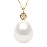 Necklace Prestige Drop Freshwater Pearl & Diamond White Yellow Gold