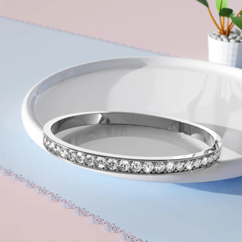 Krystal Couture 360 Classic White Gold Bangle Embellished with Swarovski Crystals