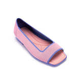 Colorblock Peep Toe Knit Flats - Pink