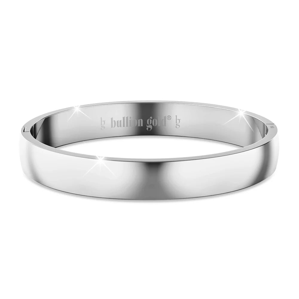 Bullion Gold Solid Oval Stainless Steel Bangle with a High Polish Finish 8mm