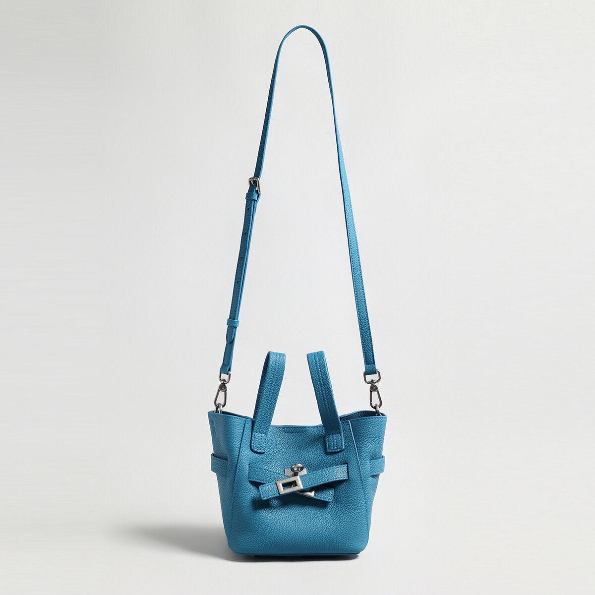 Pebbled Leather Mini Bucket Tote - Blue