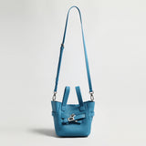 Pebbled Leather Mini Bucket Tote - Blue