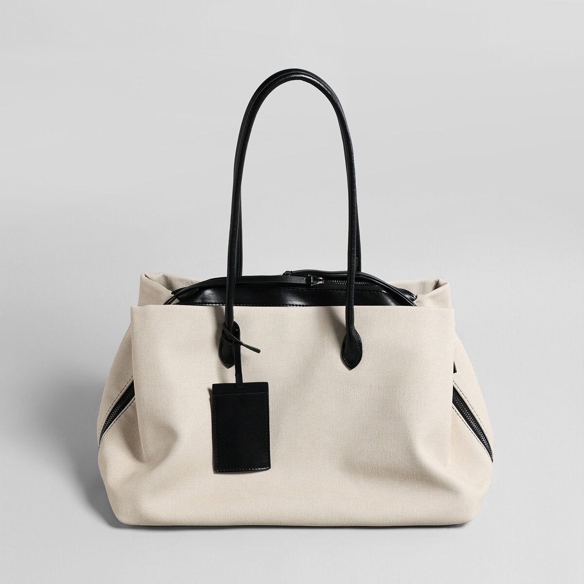 Canvas & Leather Large Capacity Commuter Tote - Ivory