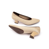 Modish Slip-On Block Heel Pumps - Beige