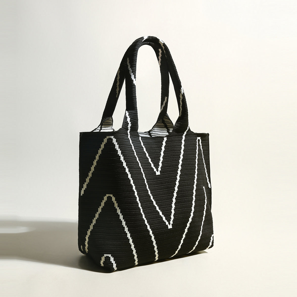 Retro Chevron Canvas Tote Bag - Black