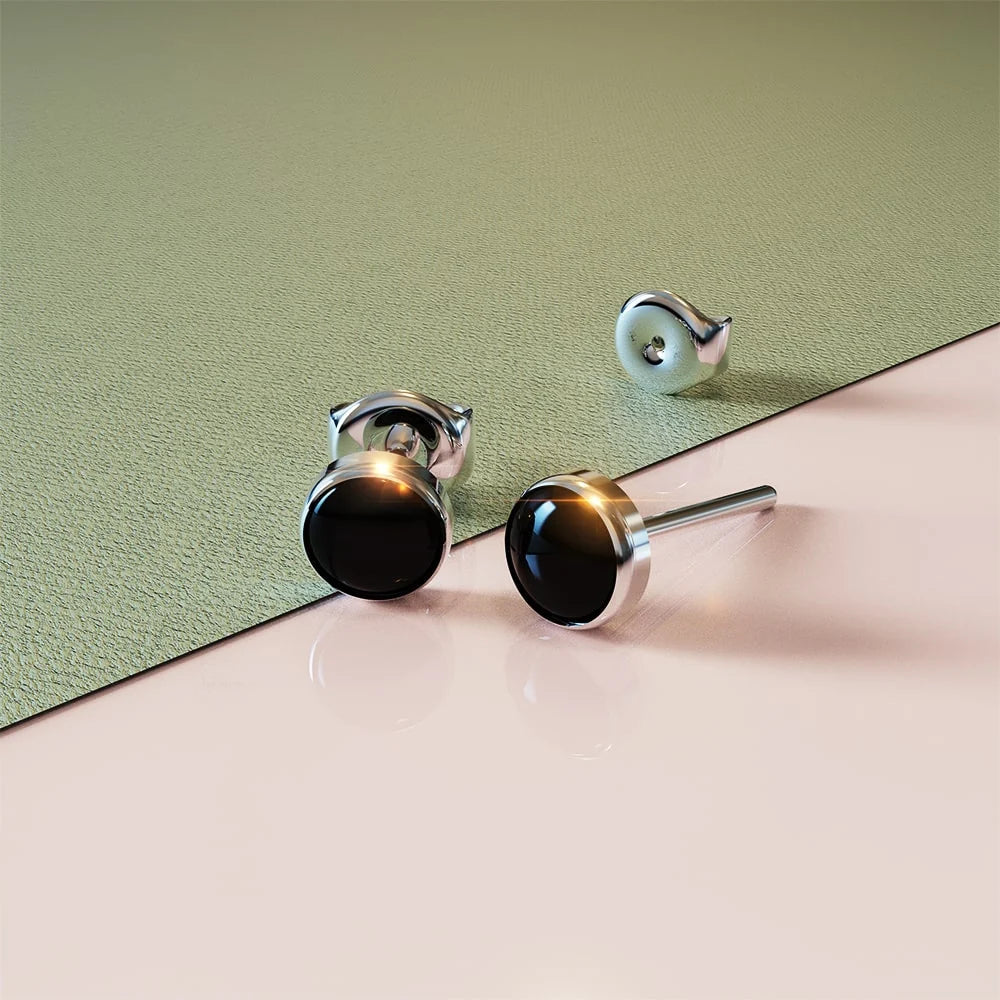 Solid 925 Sterling Silver Bezel Round Onyx Studs