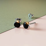 Solid 925 Sterling Silver Bezel Round Onyx Studs