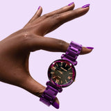 Bullion Gold Bullion Gold Romish Watch Embellished with Glittering Crystals - Purple and Black
