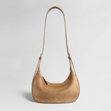 Suede Leather Crescent Hobo Bag - Camel