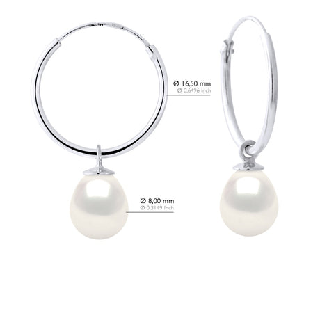 Earrings of Silver 925 Rhodium Plated and Real Freshwater Pearls Pear 8-9 mm - Natural Pearl White - Longueur 42 cm