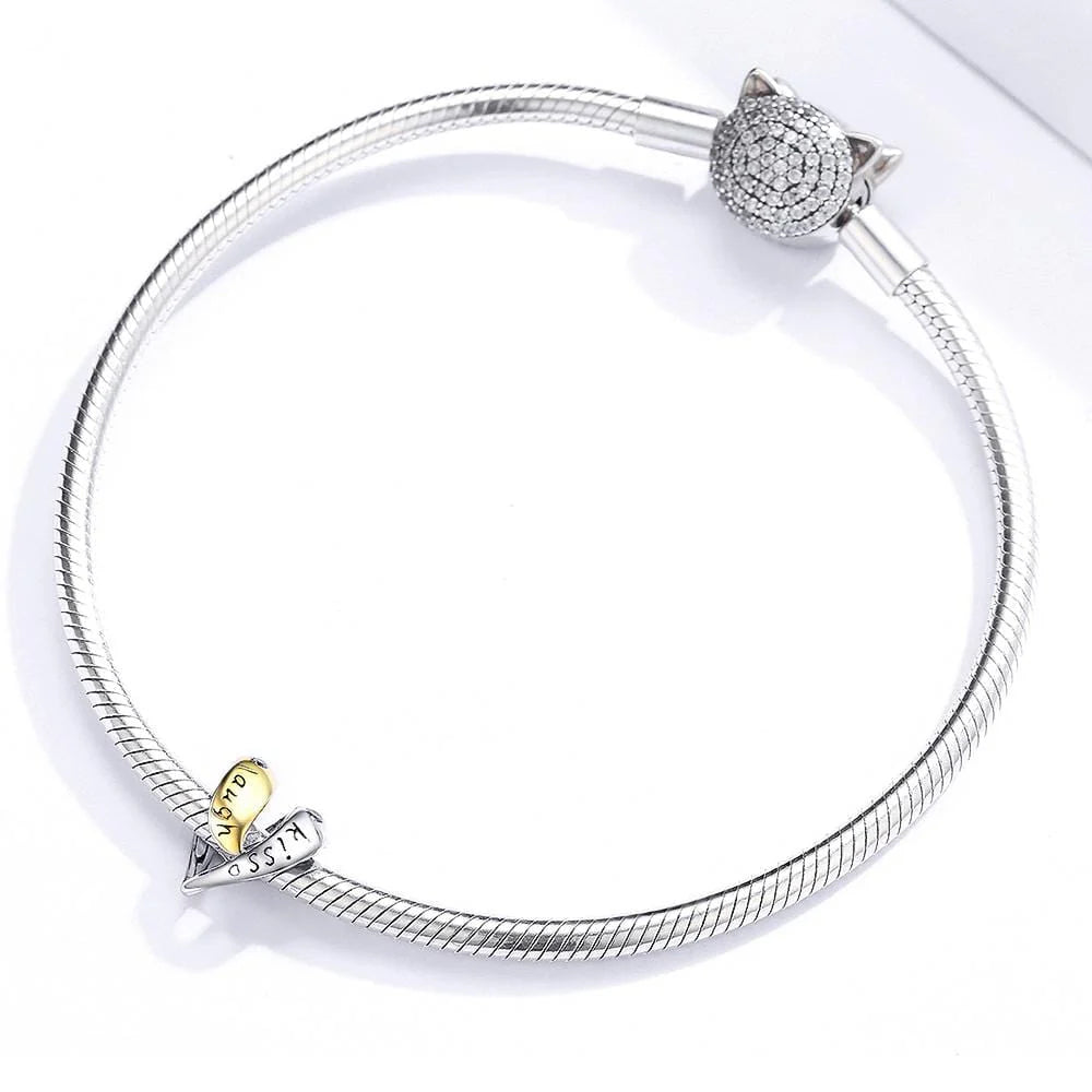 Solid 925 Sterling Silver Live Love Kiss Laugh Heart Pandora Inspired Charm