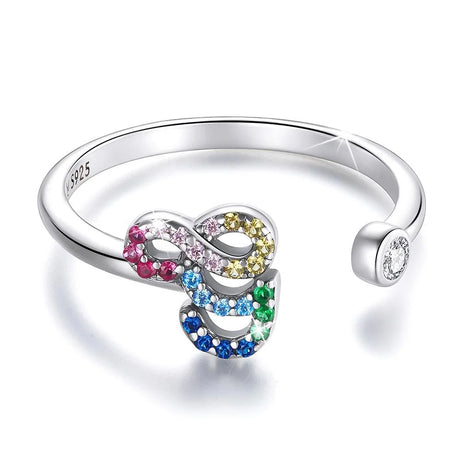 Adjustable Solid 925 Sterling Silver Colourful Rainbow Alphabet Letter Ring