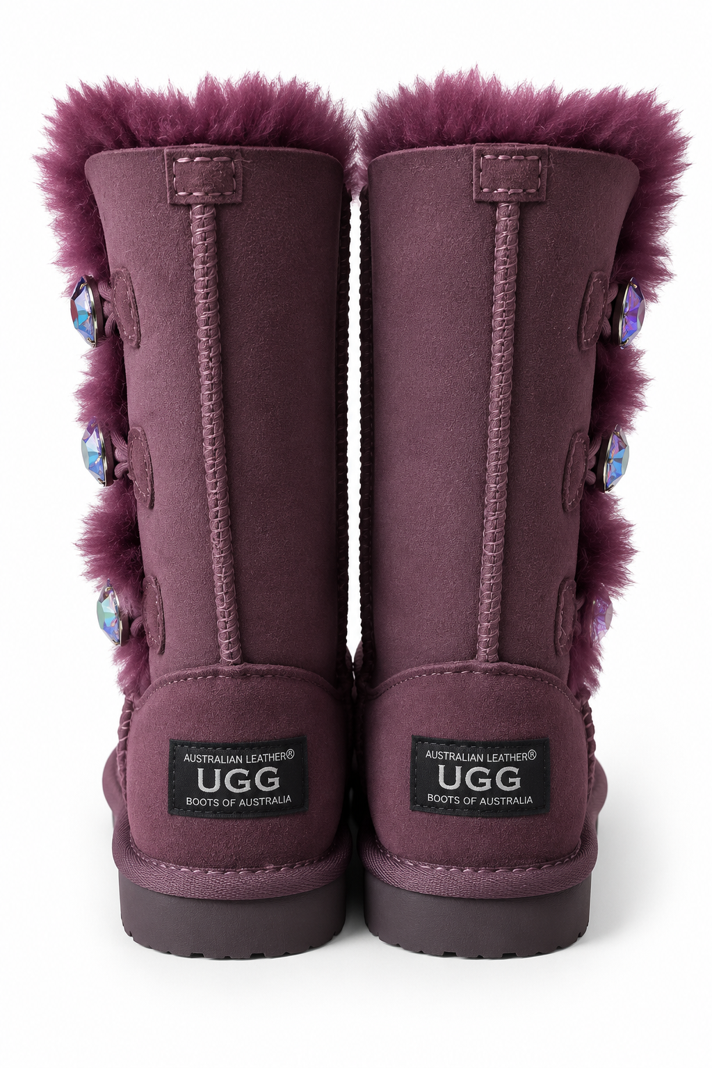 Australian Leather Ugg Kids Swarovski Elements 3button - Purple - AU8