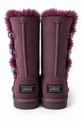 Australian Leather Ugg Kids Swarovski Elements 3button - Purple - AU8