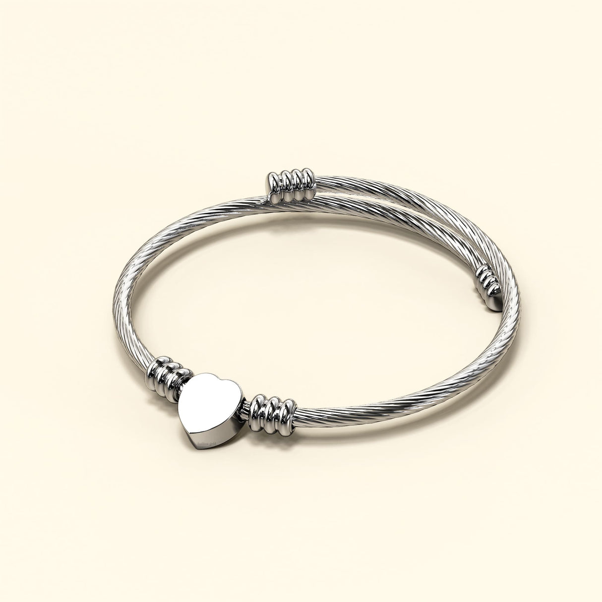 Bullion Gold Heart Motif Charmed Stretched Spiral Coil Bangle White Gold Layered