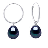 Earrings of Silver 925 Rhodium Plated and Real Freshwater Pearls Pear 8-9 mm - Black "Tahitian Style" - Longueur 42 cm