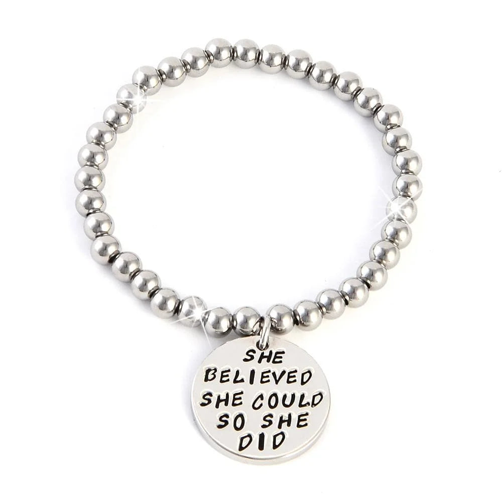 Bullion Gold She Believed She Could Inscriptions White Gold Layered Bracelet