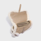 Beige Shearling Saddle Shoulder Bag - Beige