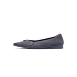 Butterfly Floral Knit Pointed Toe Ballet Flats - Charcoal