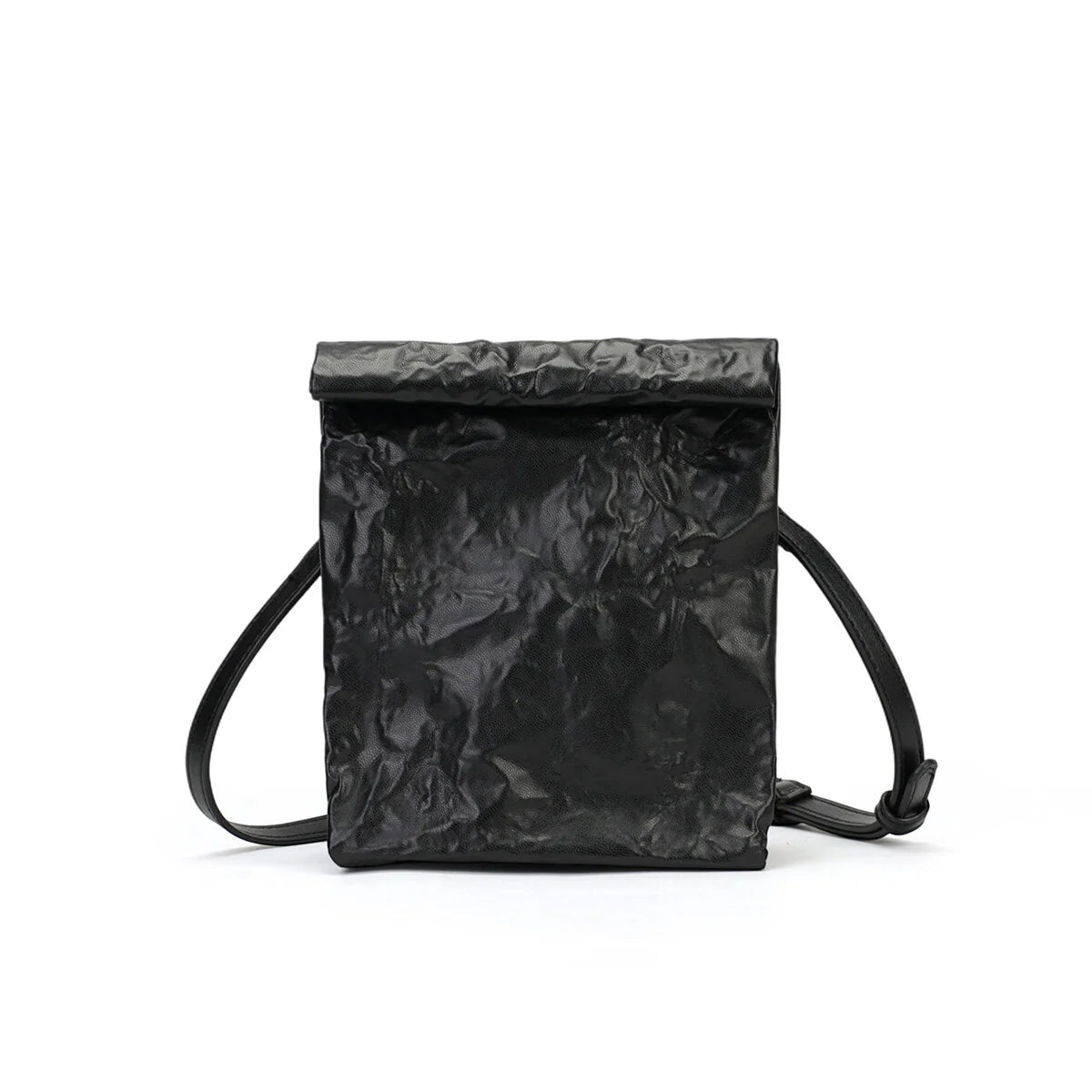 BAMEI Crinkled Roll-Top Crossbody Bag - Black