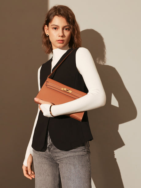 Camille Palm-Grain Calfskin Shoulder Bag - Brown