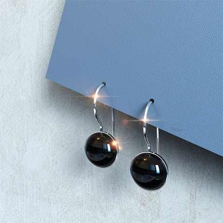 Solid 925 Sterling Silver Black Onyx Earrings Round Cabochon