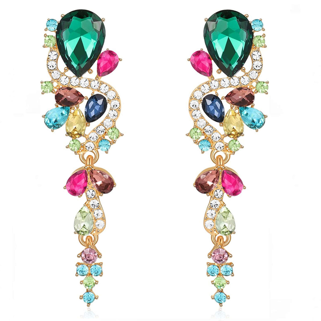 Liv Oliver 18K Gold  Multi Color Statement Crystal Chandelier Earrings