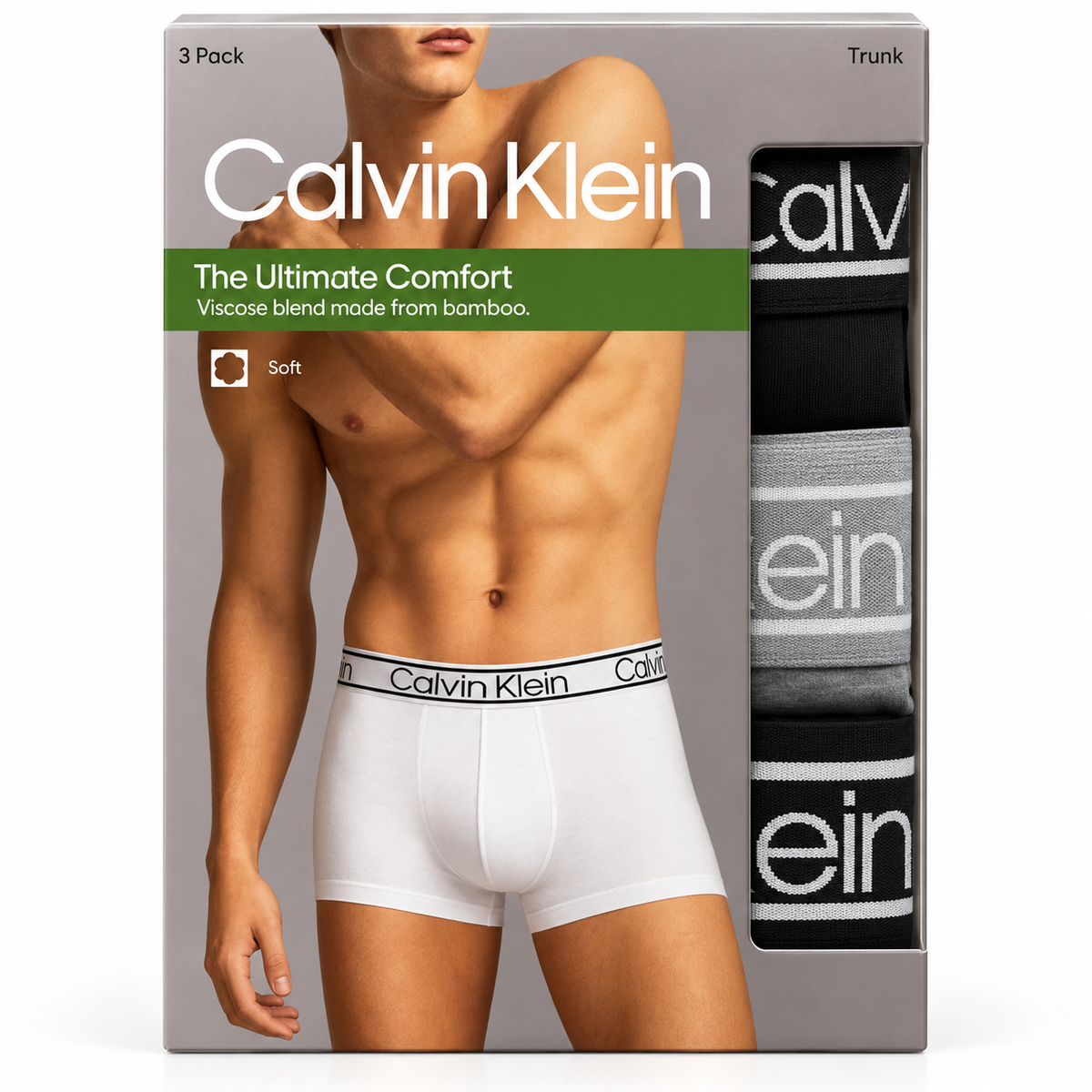 Calvin Klein Men's Bamboo Comfort 3 Pack Trunks -Black/Wolf Grey/Black